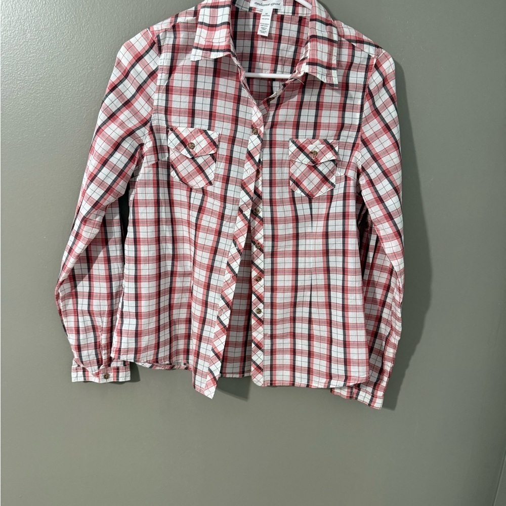 Plaid Button-Up Shirt - Red and White